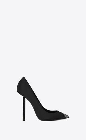 SAINT LAURENT Tower Damen TOWER 110 Pumps aus schwarzem Satin mit weißem Strass a_V4